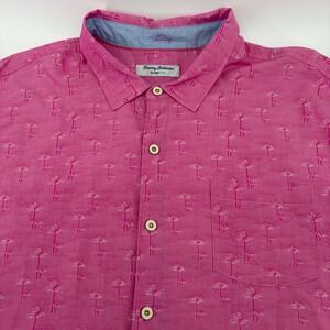 Tommy Bahama Island Zone Mens Pink Palm Tree Short Sleeve Button Up Shirt 3XL